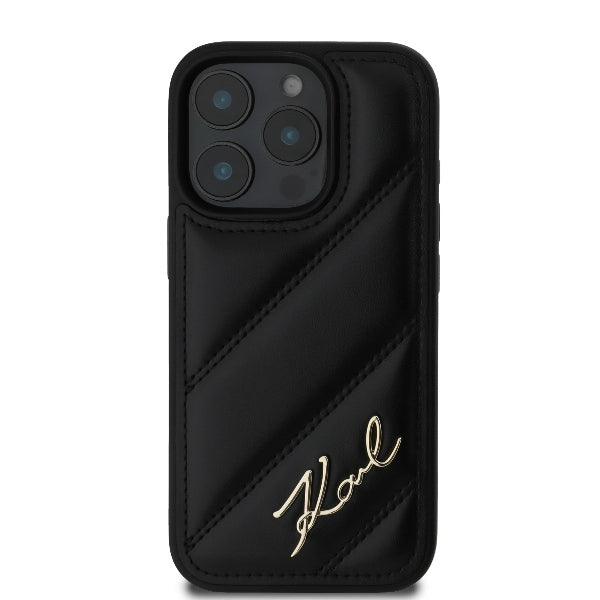 Husa pentru Apple iPhone 16 Pro Max, Karl Lagerfeld, Diagonal Quilted Script, Neagra