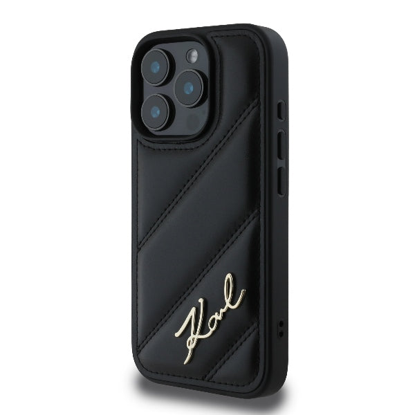Husa pentru Apple iPhone 16 Pro Max, Karl Lagerfeld, Diagonal Quilted Script, Neagra