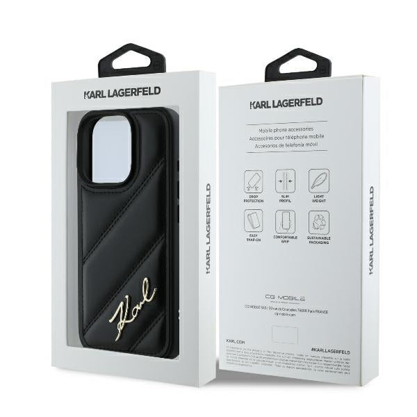 Husa pentru Apple iPhone 16 Pro Max, Karl Lagerfeld, Diagonal Quilted Script, Neagra