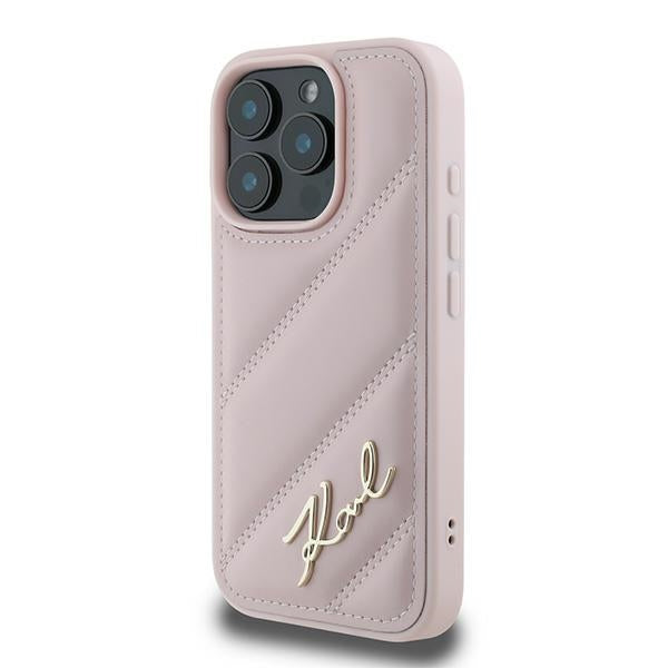 Husa pentru Apple iPhone 16 Pro Max, Karl Lagerfeld, Diagonal Quilted Script, Roz