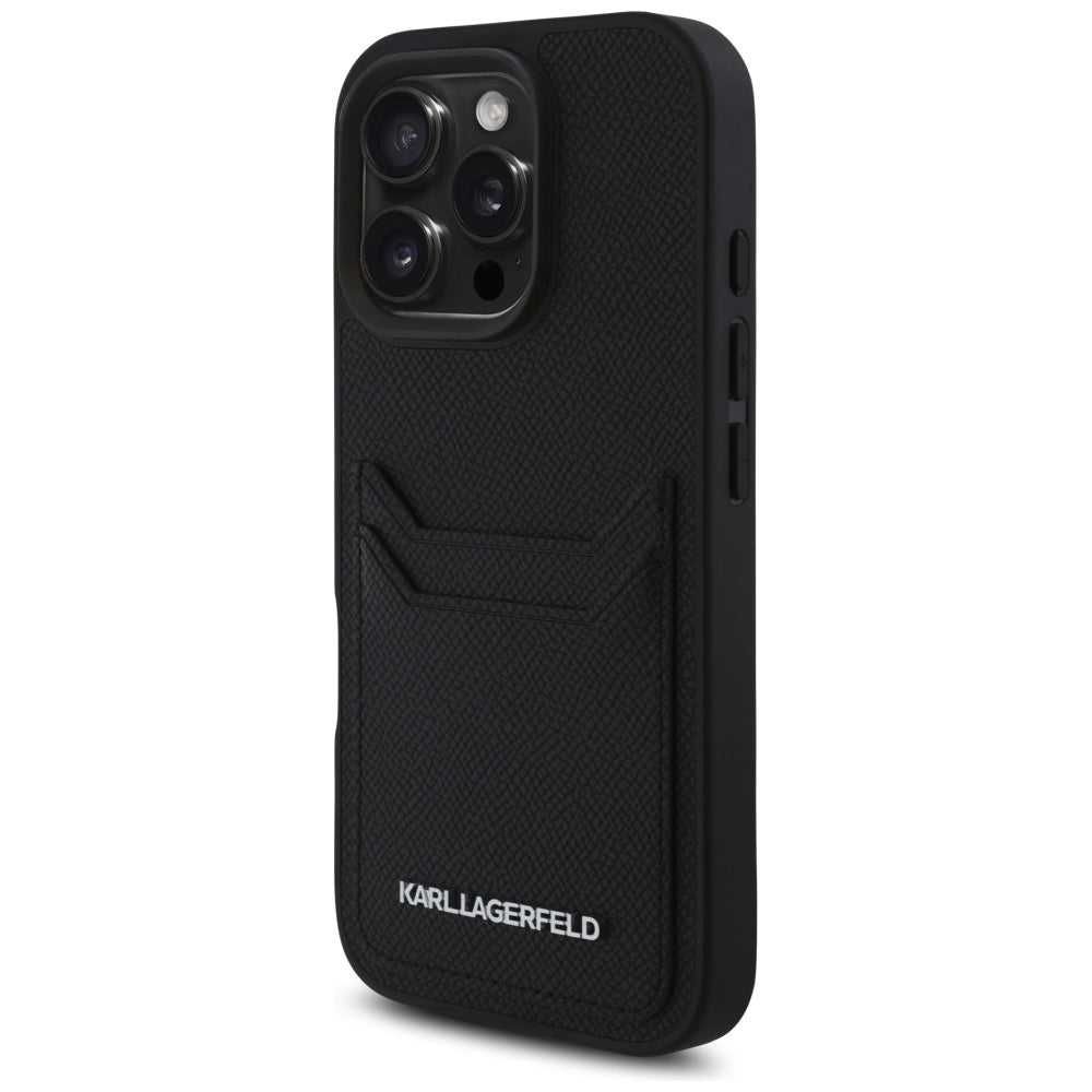 Husa pentru Apple iPhone 16 Pro Max, Karl Lagerfeld, Grained Cardslots, Neagra