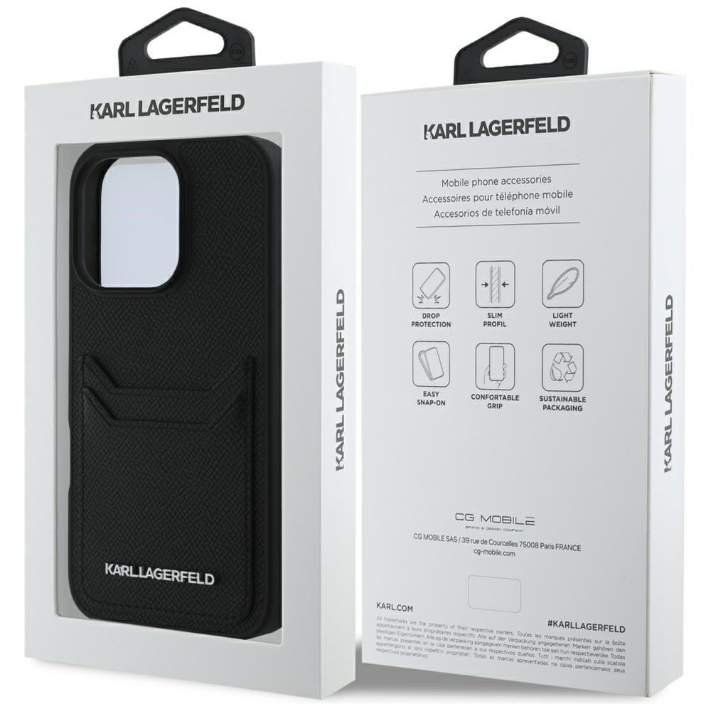 Husa pentru Apple iPhone 16 Pro Max, Karl Lagerfeld, Grained Cardslots, Neagra