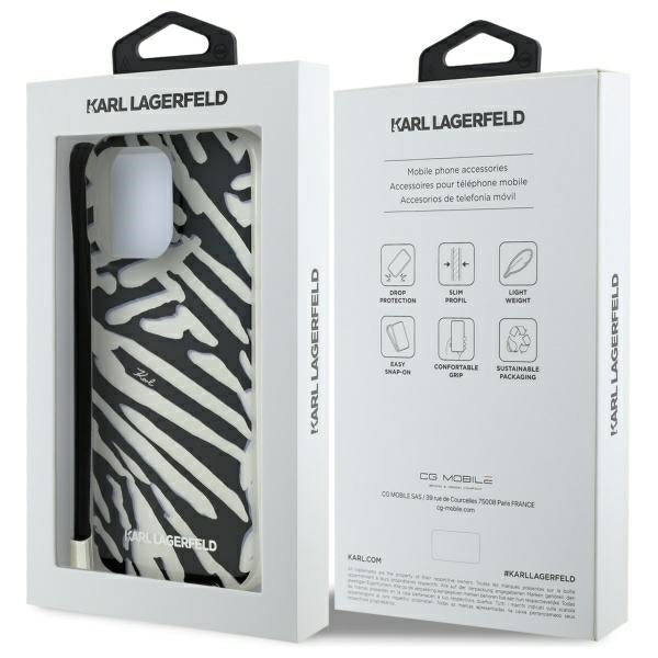 Husa pentru Apple iPhone 16 Pro Max, Karl Lagerfeld, IML Luxury Zebra Pattern with Strap, Neagra