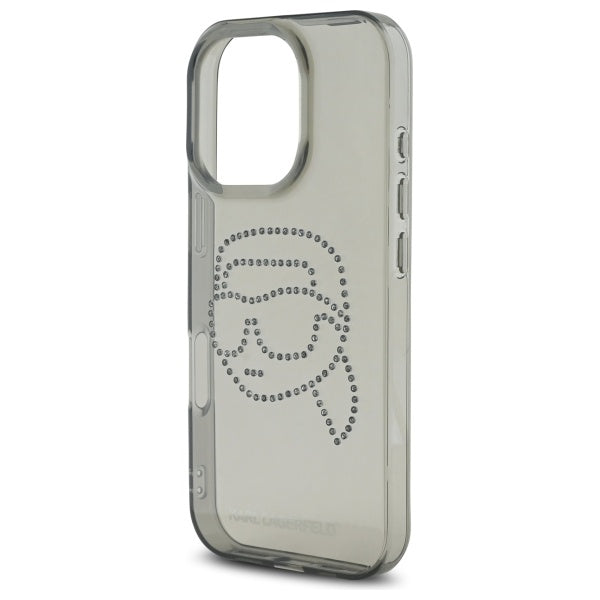 Husa pentru Apple iPhone 16 Pro Max, Karl Lagerfeld, IML Rhinestones Karl's Head, Neagra