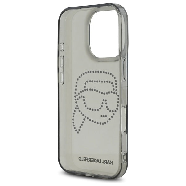 Husa pentru Apple iPhone 16 Pro Max, Karl Lagerfeld, IML Rhinestones Karl's Head, Neagra