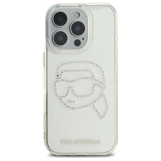 Husa pentru Apple iPhone 16 Pro Max, Karl Lagerfeld, IML Rhinestones Karl's Head, Transparenta