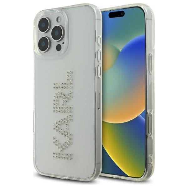 Husa pentru Apple iPhone 16 Pro Max, Karl Lagerfeld, IML Rhinestones Transparent Logo, Transparenta