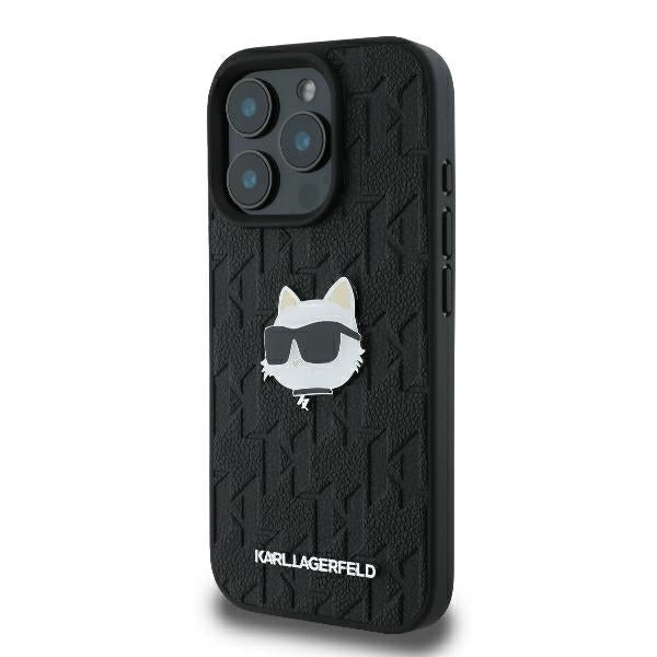 Husa pentru Apple iPhone 16 Pro Max, Karl Lagerfeld, Monogram Choupette's Head, Neagra