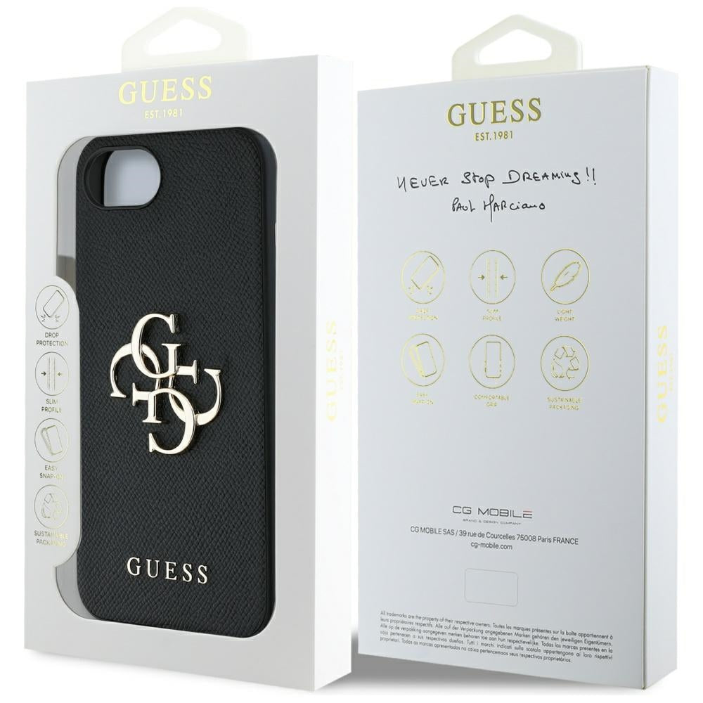 Husa pentru Apple iPhone 17e / 16e, Guess, 4G Grained Big and Classic Logo, Neagra