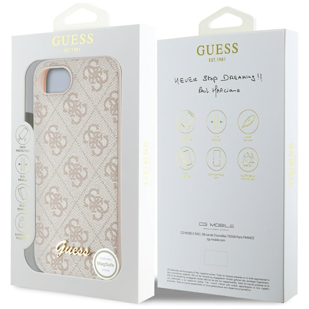 Husa pentru Apple iPhone 17e / 16e, Guess, 4G Script Logo, Roz