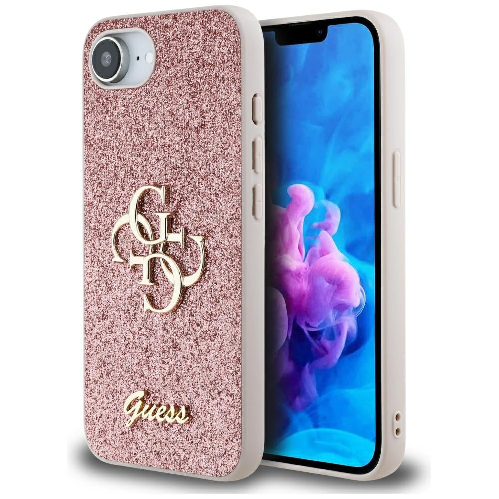 Husa pentru Apple iPhone 17e / 16e, Guess, Fixed Glitter Big 4G, Roz