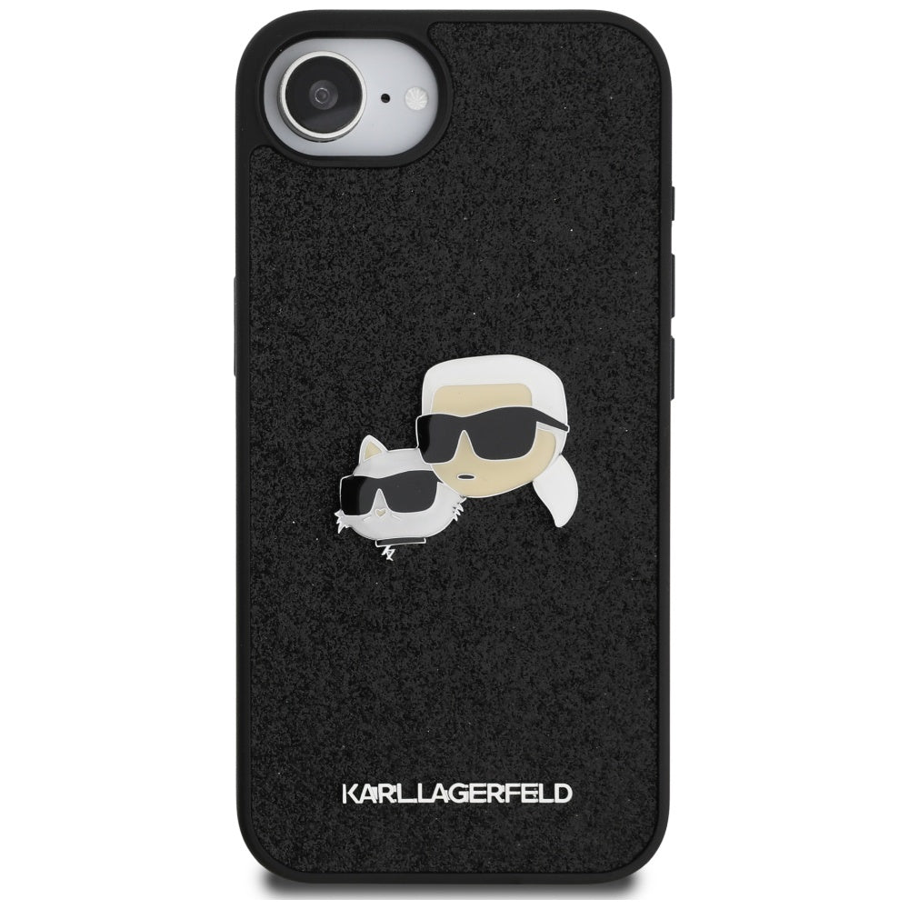 Husa pentru Apple iPhone 17e / 16e, Karl Lagerfeld, Glitter Fixed Karl & Choupette's Heads, Neagra