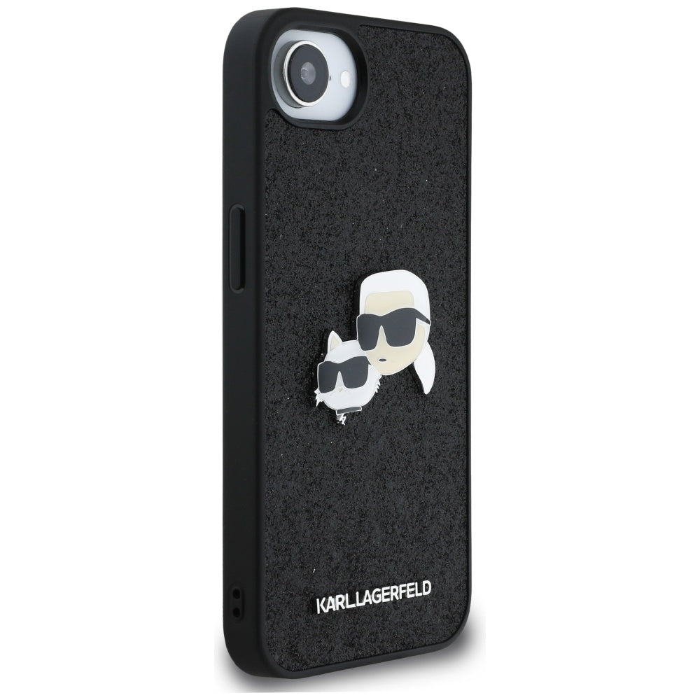 Husa pentru Apple iPhone 17e / 16e, Karl Lagerfeld, Glitter Fixed Karl & Choupette's Heads, Neagra