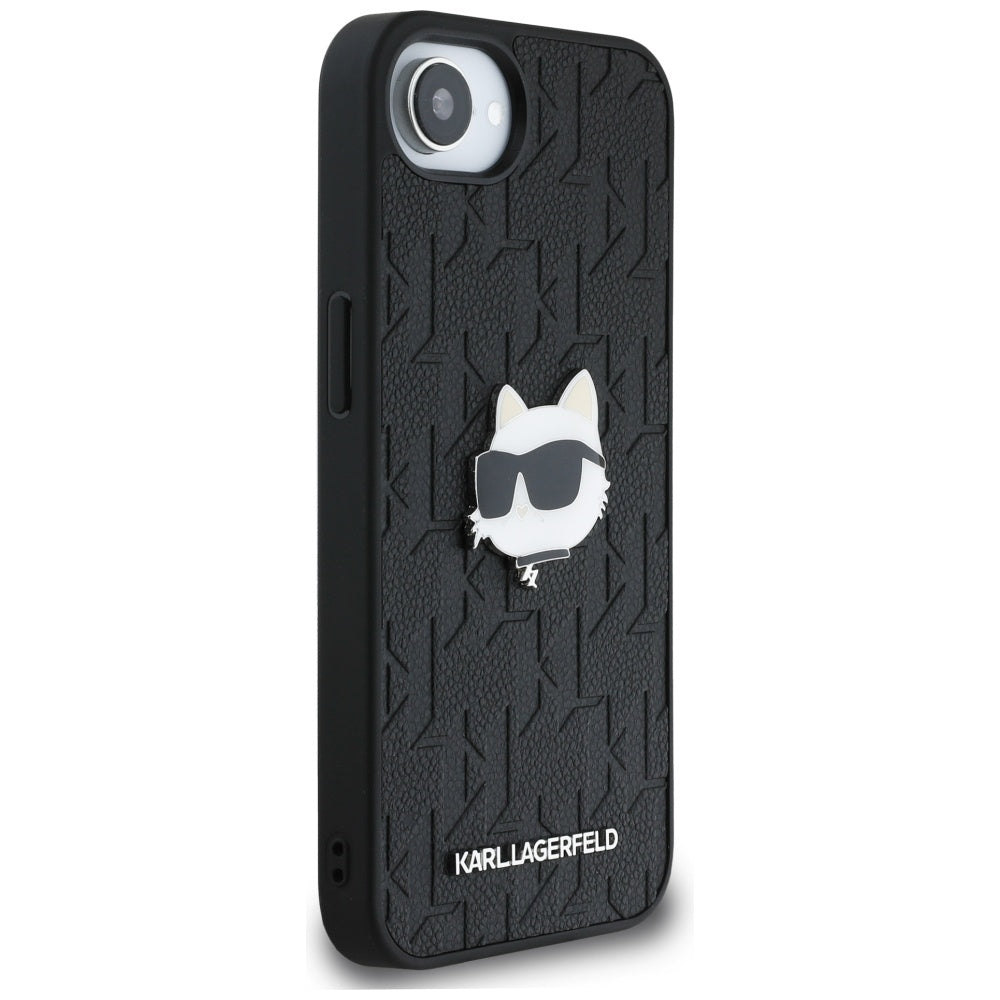 Husa pentru Apple iPhone 17e / 16e, Karl Lagerfeld, Monogram Choupette's Head, Neagra