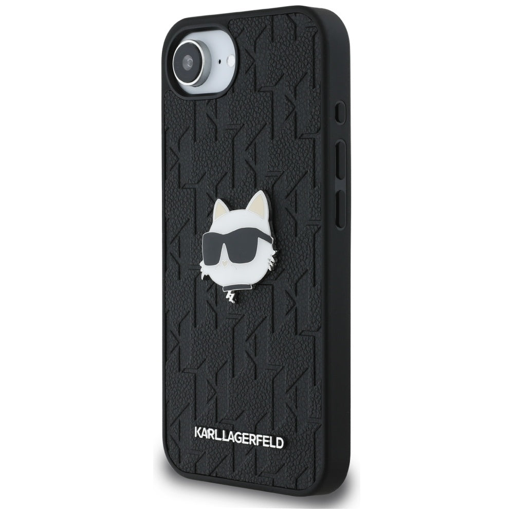 Husa pentru Apple iPhone 17e / 16e, Karl Lagerfeld, Monogram Choupette's Head, Neagra