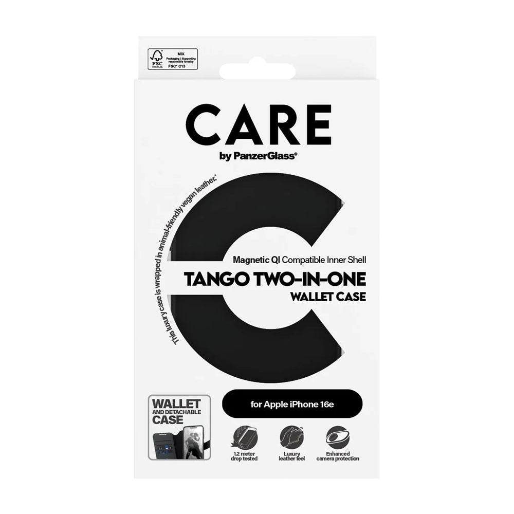Husa pentru Apple iPhone 17e / 16e, PanzerGlass, Care Feature Tango Two-in-One, Neagra