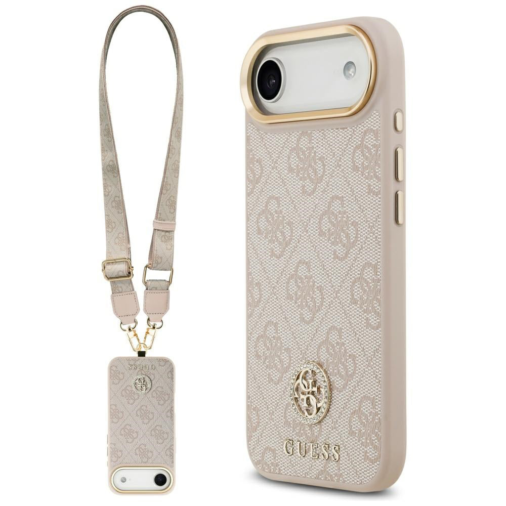 Husa pentru Apple iPhone 17 Air, Guess, 4G Strass Logo and Big Strap, Roz