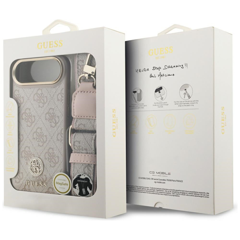 Husa pentru Apple iPhone 17 Air, Guess, 4G Strass Logo and Big Strap, Roz