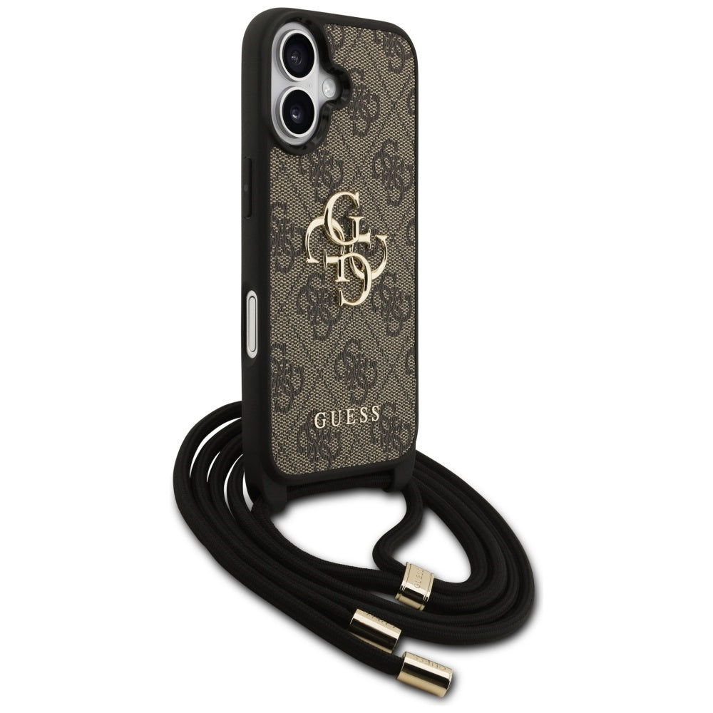 Husa pentru Apple iPhone 17, Guess, 4G CBDY Big Logo with Cord Strap, Maro