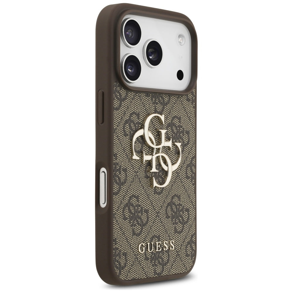 Husa pentru Apple iPhone 17 Pro, Guess, 4G Classic Logo with Pearl Strap, Maro