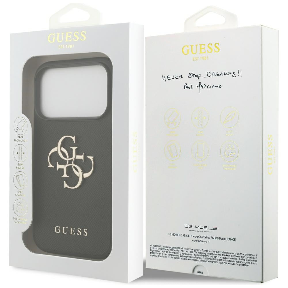 Husa pentru Apple iPhone 17 Pro, Guess, 4G Grained Big and Classic Logo, Neagra