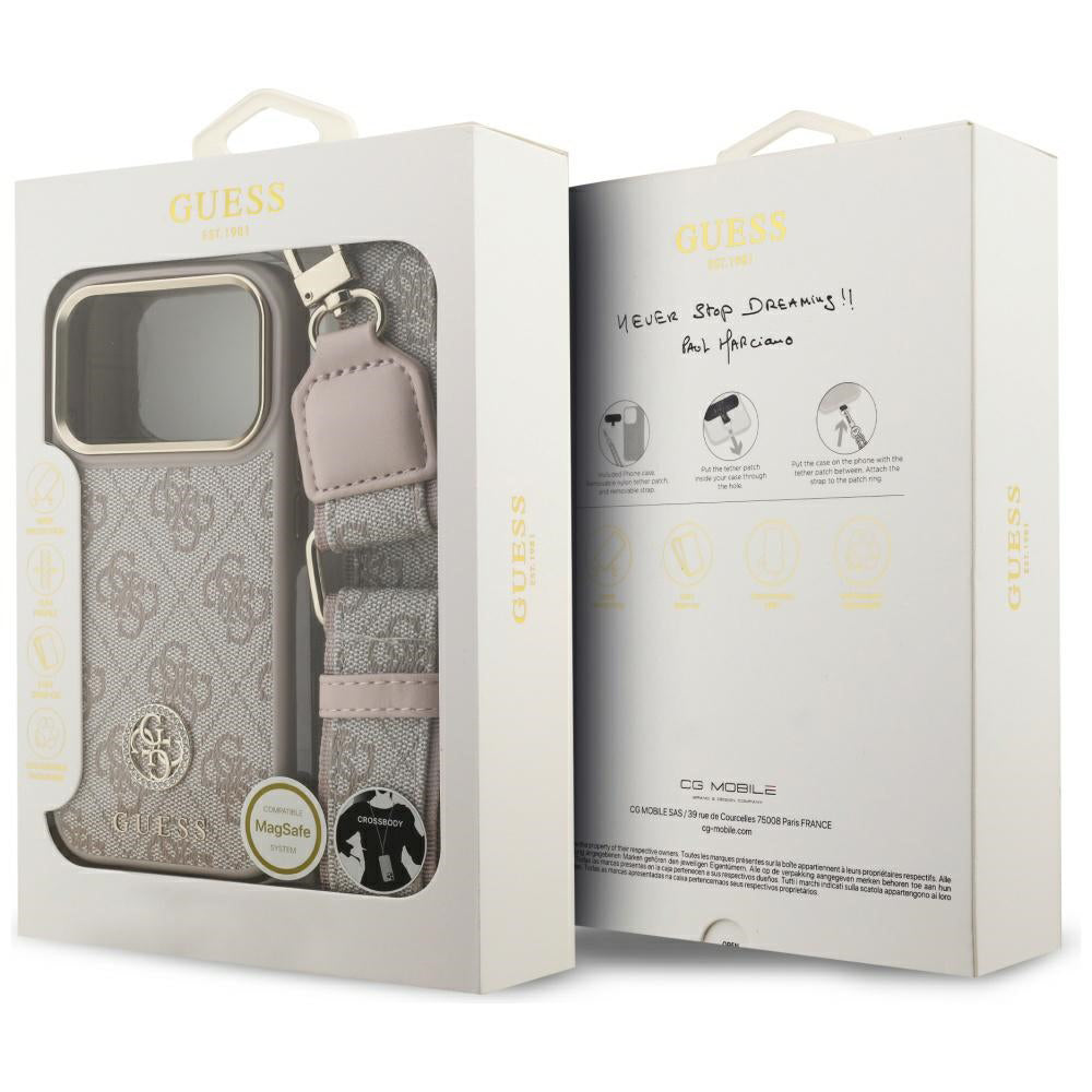 Husa pentru Apple iPhone 17 Pro, Guess, 4G Strass Logo and Big Strap, Roz