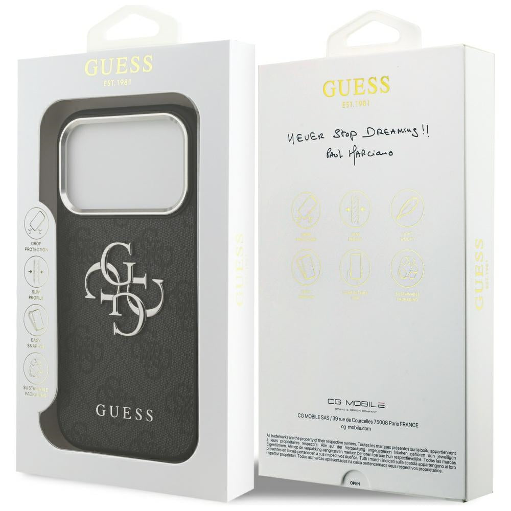 Husa pentru Apple iPhone 17 Pro, Guess, Big 4G Logo Classic, Neagra Argintie