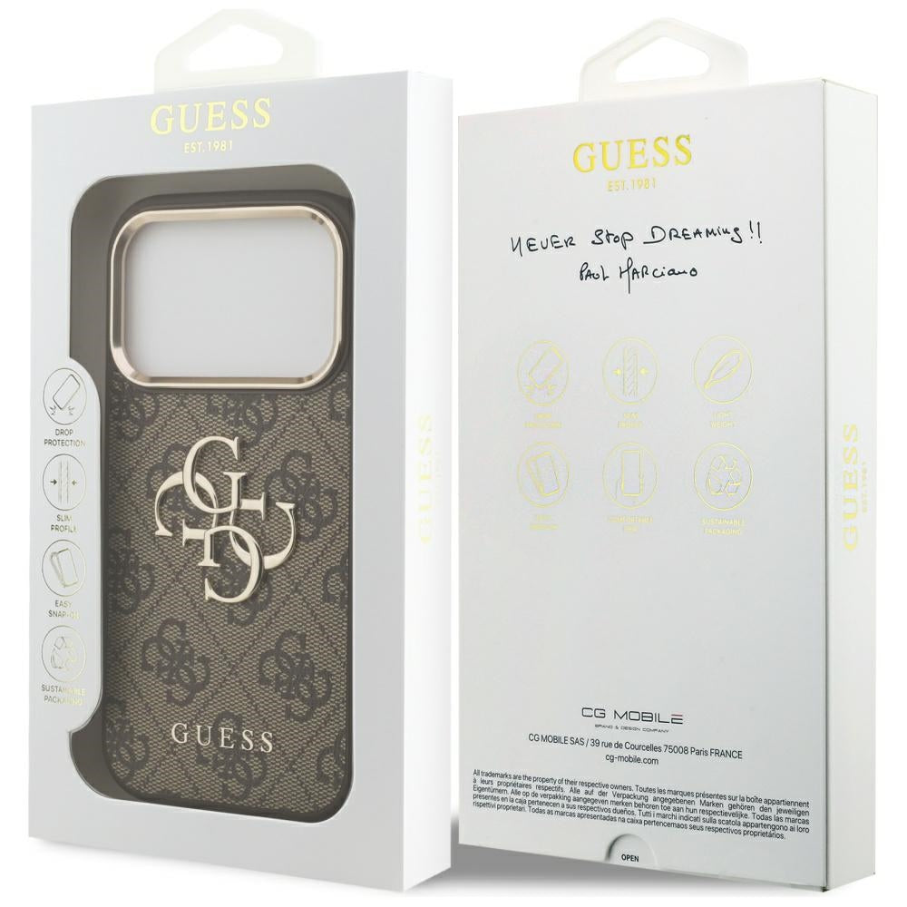 Husa pentru Apple iPhone 17 Pro, Guess, Big 4G Logo Classic, Maro Aurie