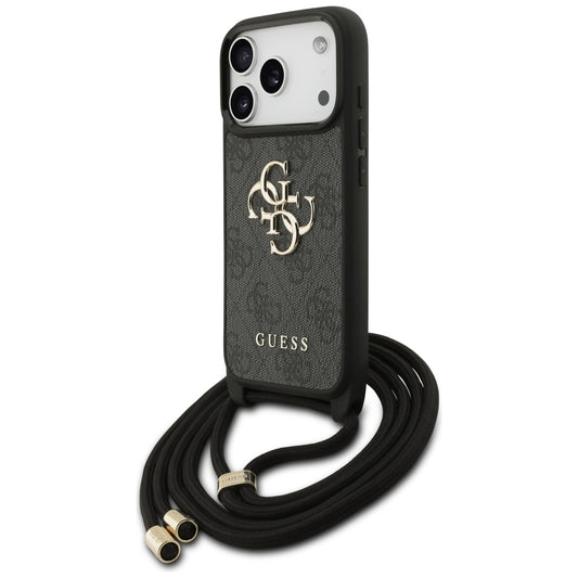 Husa pentru Apple iPhone 17 Pro, Guess, Crossbody Cord 4G Big Log, Neagra