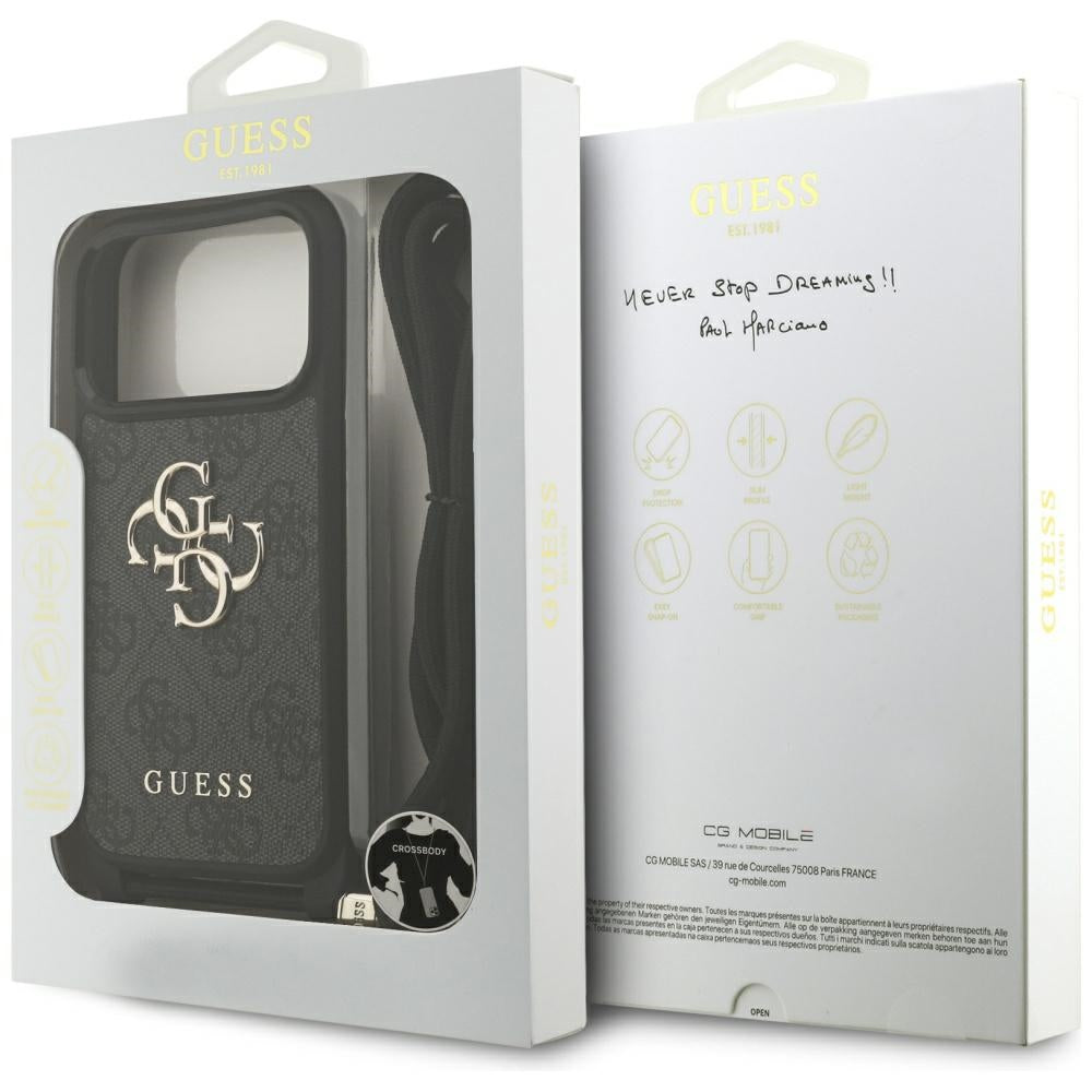 Husa pentru Apple iPhone 17 Pro, Guess, Crossbody Cord 4G Big Log, Neagra