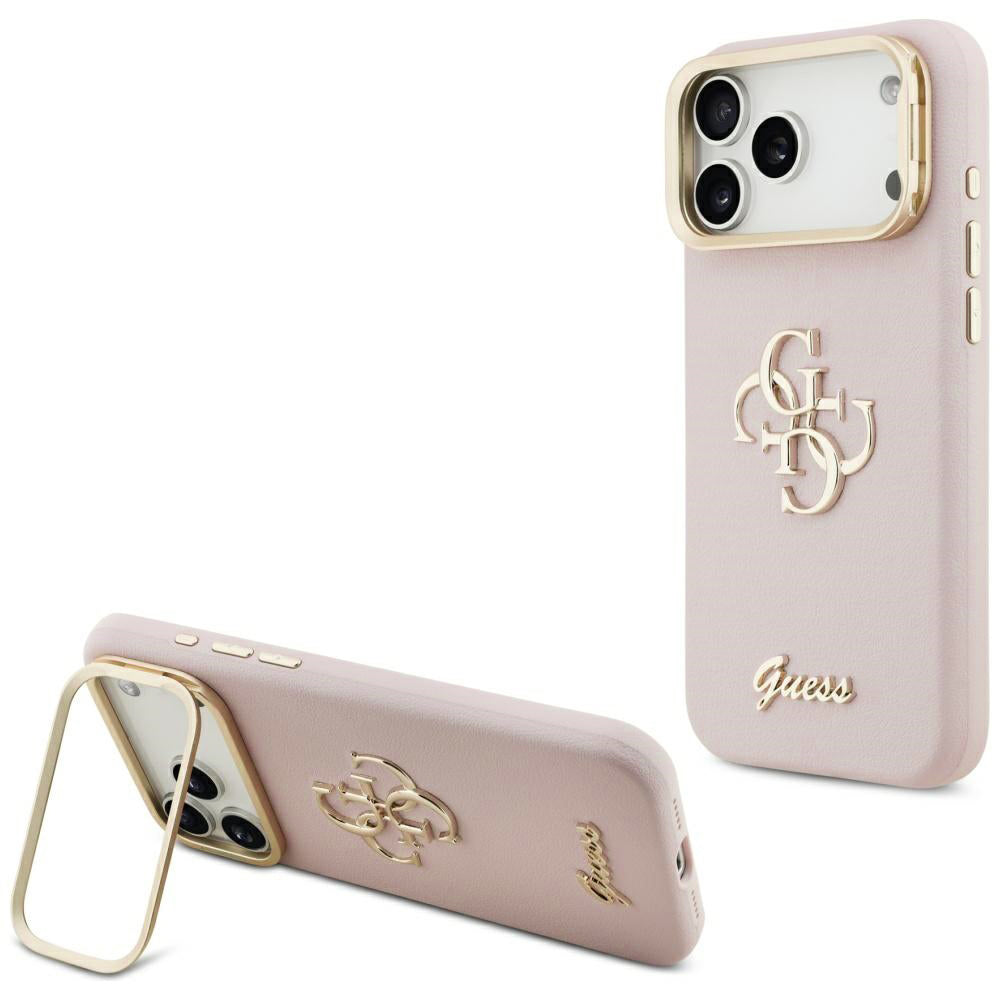 Husa pentru Apple iPhone 17 Pro, Guess, Grained Big 4G Stand Camera, Roz