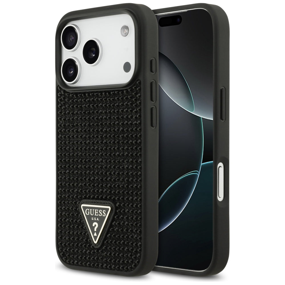 Husa pentru Apple iPhone 17 Pro, Guess, Rhinestone Triangle Logo, Neagra
