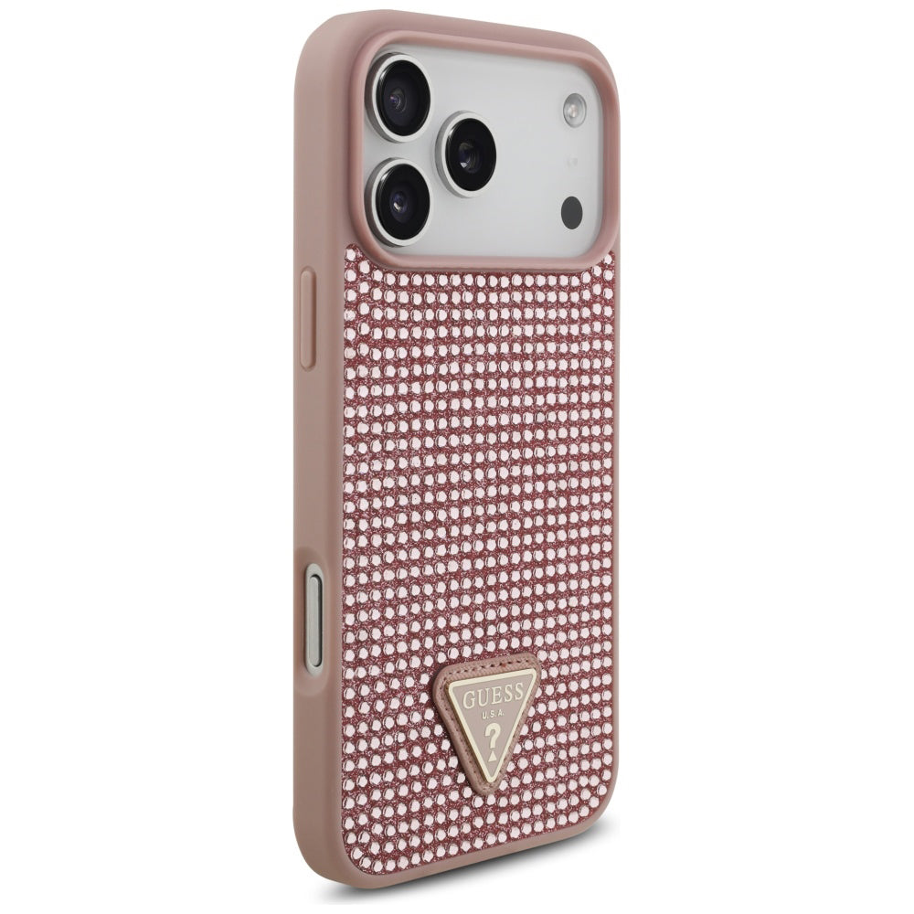 Husa pentru Apple iPhone 17 Pro, Guess, Rhinestone Triangle Logo, Roz