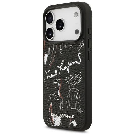 Husa pentru Apple iPhone 17 Pro, Karl Lagerfeld, Grained Pattern Logo, Neagra