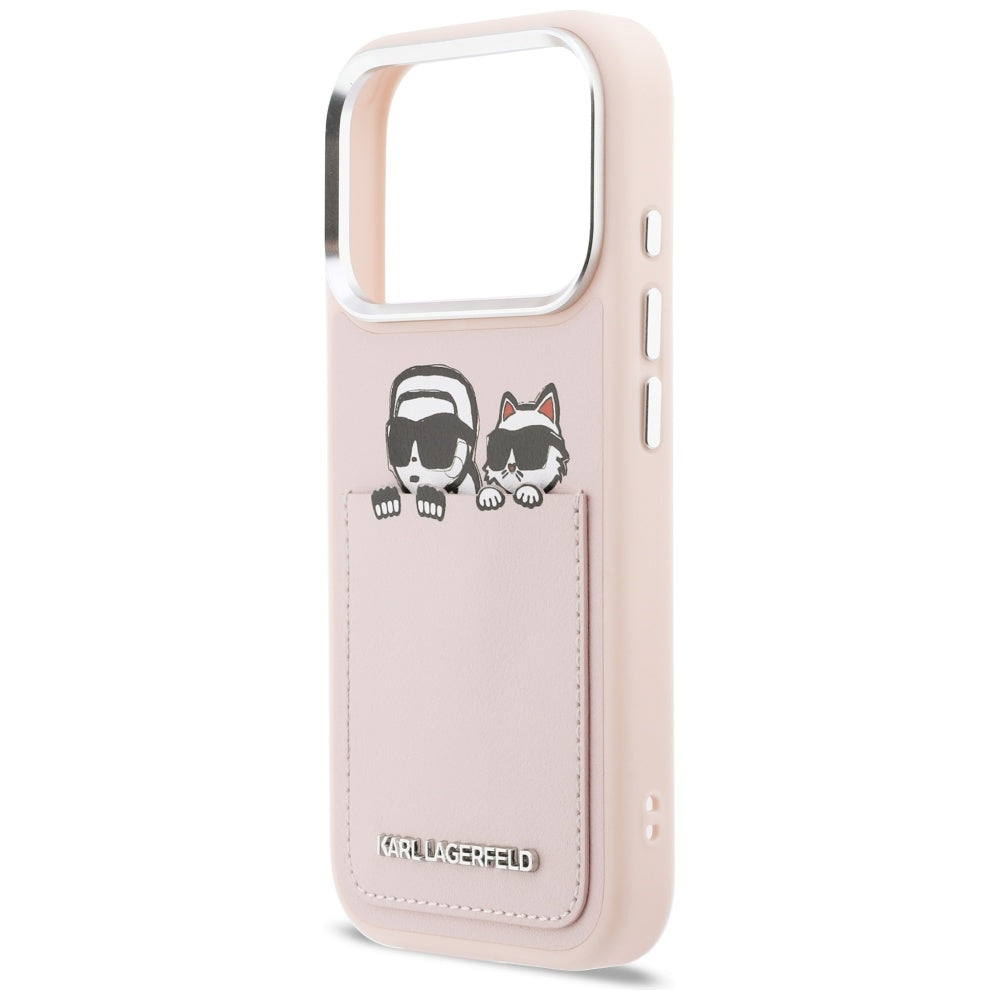 Husa pentru Apple iPhone 17 Pro, Karl Lagerfeld, Karl & Choupette Print with Pocket, Roz