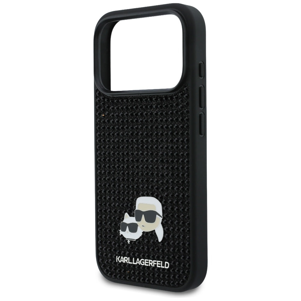 Husa pentru Apple iPhone 17 Pro, Karl Lagerfeld, Rhinestone Karl & Choupette Pins, Neagra