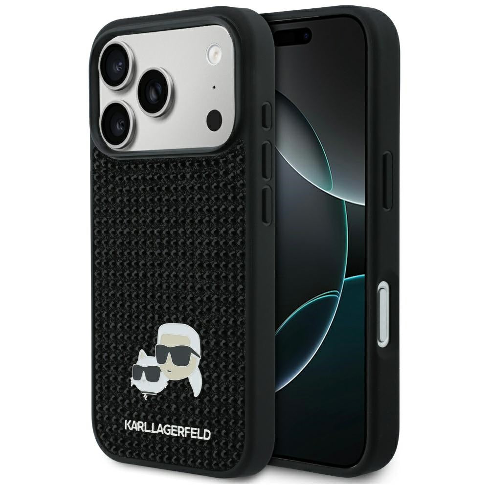 Husa pentru Apple iPhone 17 Pro, Karl Lagerfeld, Rhinestone Karl & Choupette Pins, Neagra