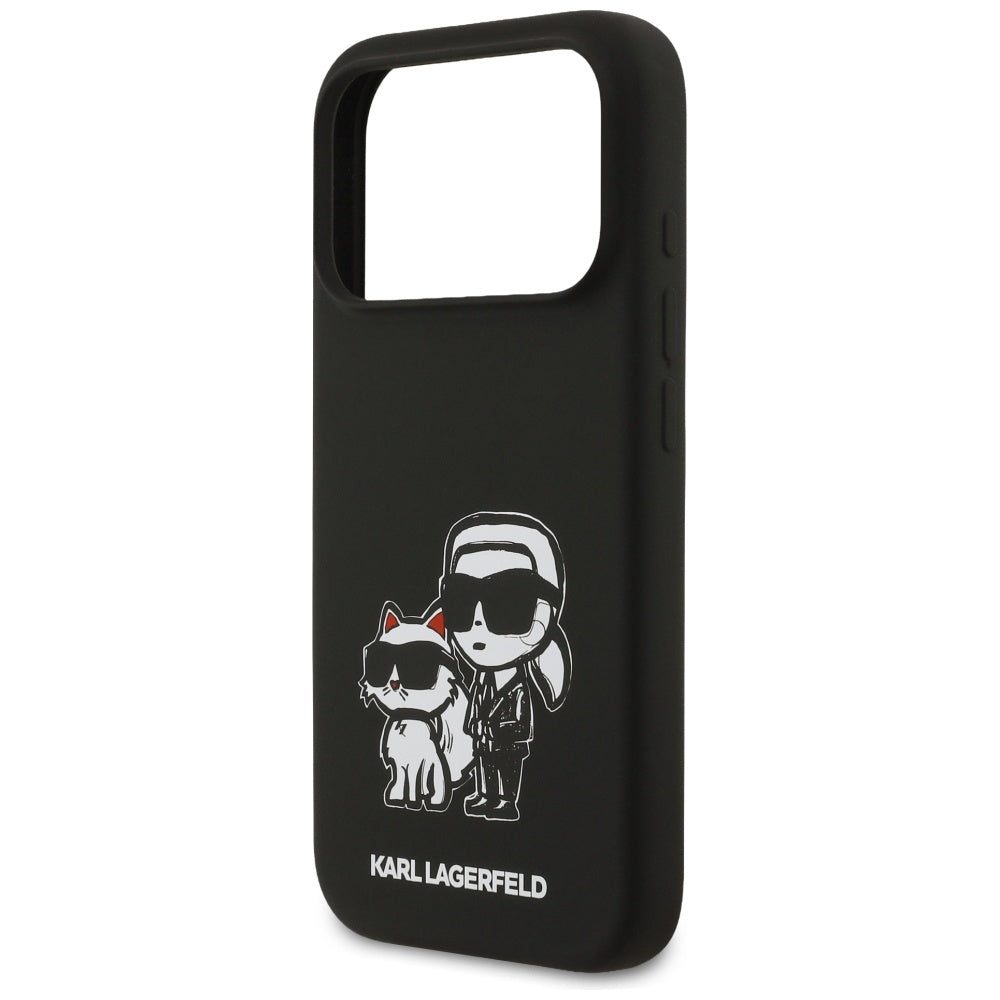 Husa pentru Apple iPhone 17 Pro, Karl Lagerfeld, Sketch and Logo Karl & Choupette, Neagra
