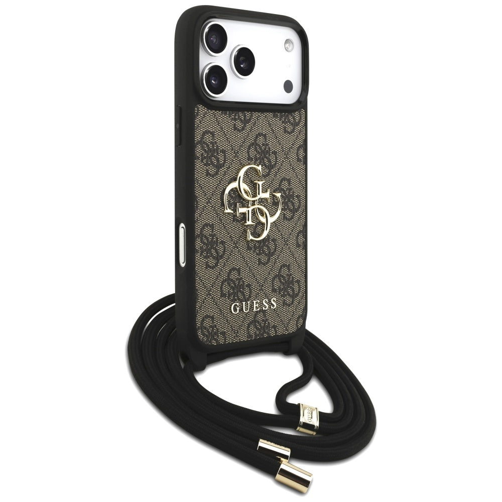 Husa pentru Apple iPhone 17 Pro Max, Guess, 4G CBDY Big Logo with Cord Strap, Maro