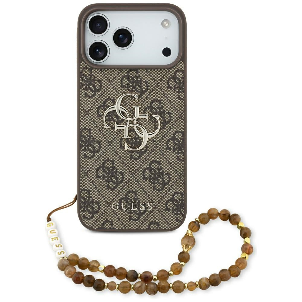Husa pentru Apple iPhone 17 Pro Max, Guess, 4G Classic Logo with Pearl Strap, Maro