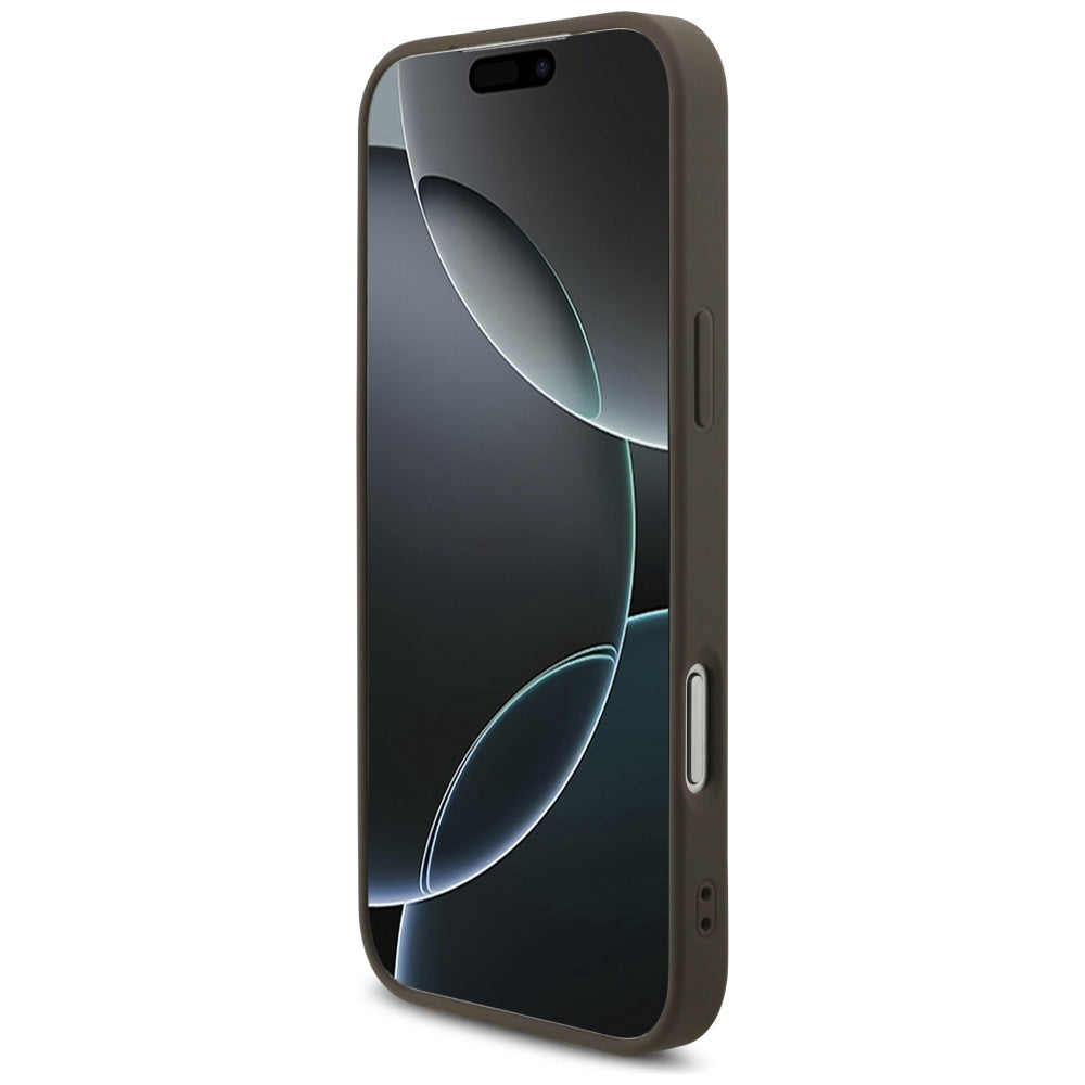 Husa pentru Apple iPhone 17 Pro Max, Guess, 4G Classic Logo with Pearl Strap, Maro