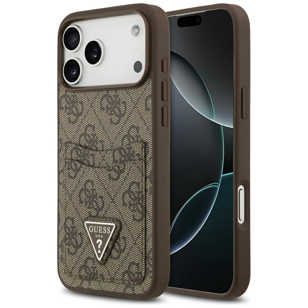 Husa pentru Apple iPhone 17 Pro Max, Guess, 4G Double Card Triangle, Maro