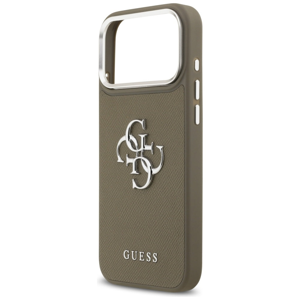 Husa pentru Apple iPhone 17 Pro Max, Guess, 4G Grained Big And Classic Logo, Maro Argintie