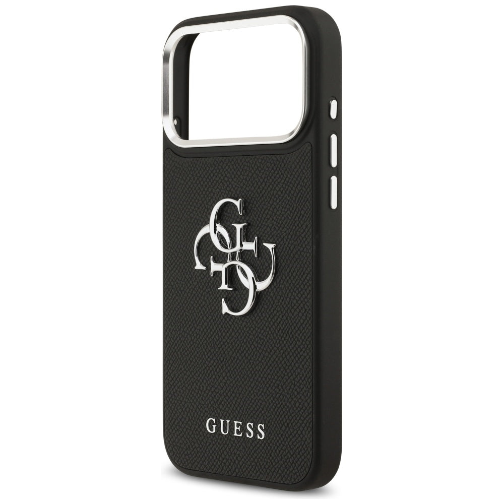 Husa pentru Apple iPhone 17 Pro Max, Guess, 4G Grained Big and Classic Logo, Neagra Argintie