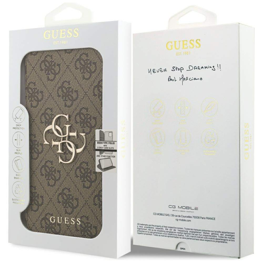 Husa pentru Apple iPhone 17 Pro Max, Guess, 4G Metal Logo, Maro