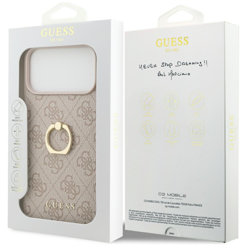 Husa pentru Apple iPhone 17 Pro Max, Guess, 4G Ring Stand, Maro