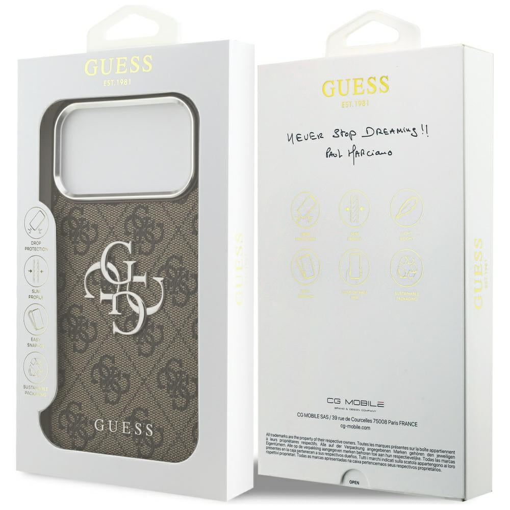 Husa pentru Apple iPhone 17 Pro Max, Guess, Big 4G Logo Classic, Maro Argintie