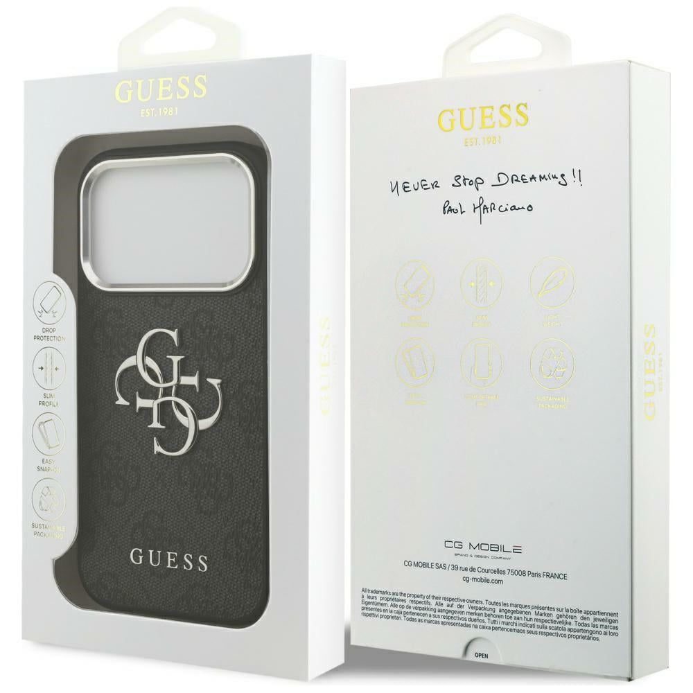 Husa pentru Apple iPhone 17 Pro Max, Guess, Big 4G Logo Classic, Neagra Argintie
