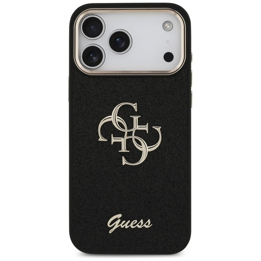Husa pentru Apple iPhone 17 Pro Max, Guess, Fixed Glitter Big 4G Metal Frame, Neagra