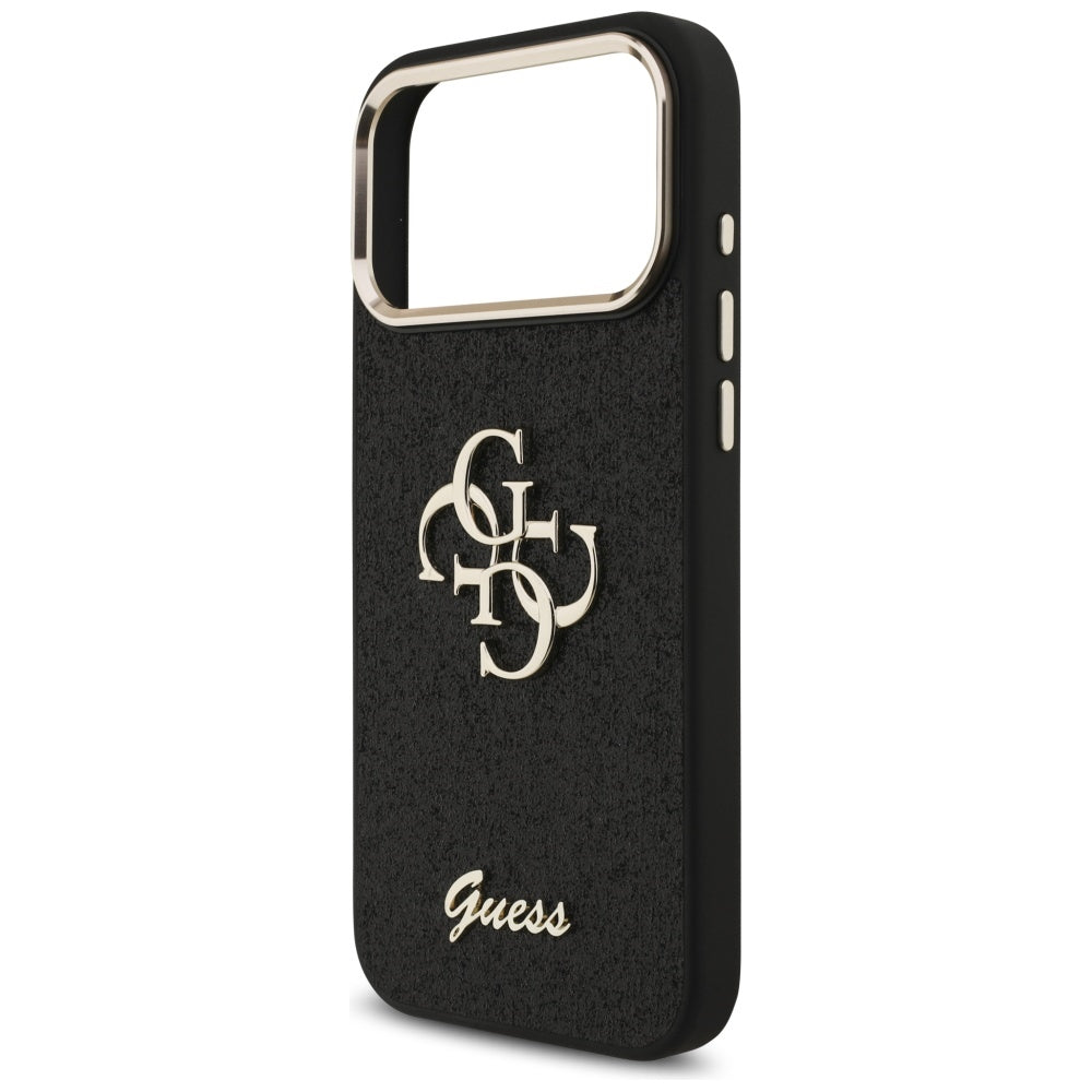 Husa pentru Apple iPhone 17 Pro Max, Guess, Fixed Glitter Big 4G Metal Frame, Neagra